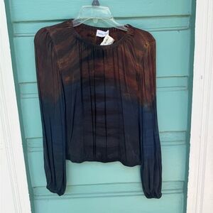 Bella Dahl Blue Pleated Long Sleeve Blouse